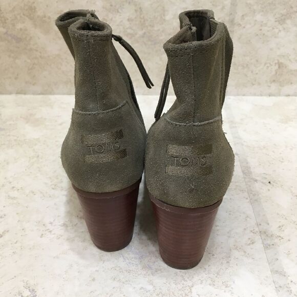 TOMS‎ MAJORCA SUEDE PEEP TOE ANKLE BOOTS IN GREEN - Picture 5 of 5